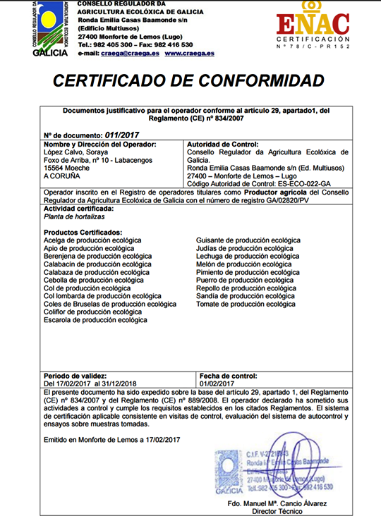 Certificado CRAEGA de Casa Las Torres
